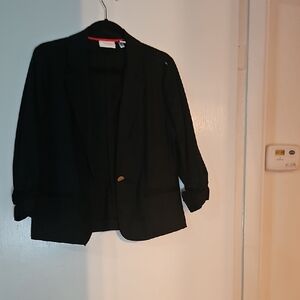 Chico's Black Single-Button Blazer with Roll-Tab Sleeves